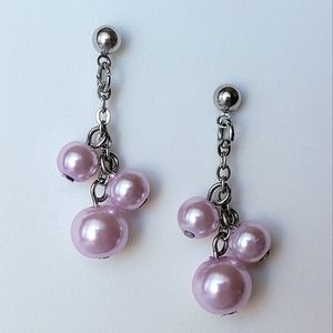 Lilac Faux Pearl Chain Drop Earrings
